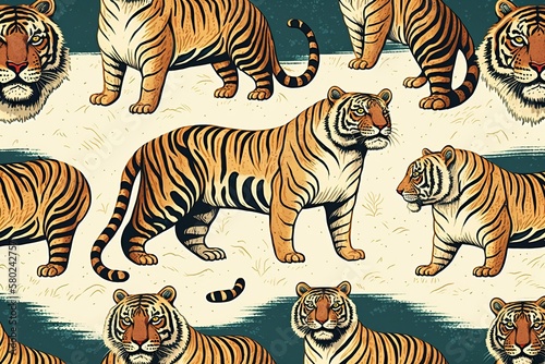 Tiger vintage  wildlife animal watercolor painting  Ai generated 
