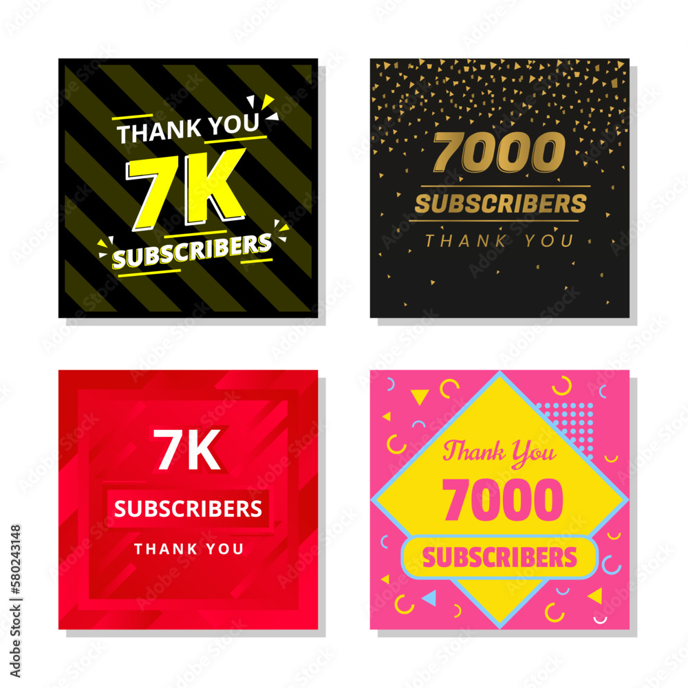 Thank you 7k subscribers set template vector. 7000 subscribers. 7k subscribers colorful design vector. thank you seven thousand subscribers