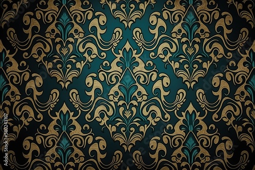 Vintage Baroque luxury pattern blue velvet background