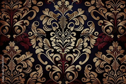 Vintage ornament luxury velvet floral red background (Ai generated)