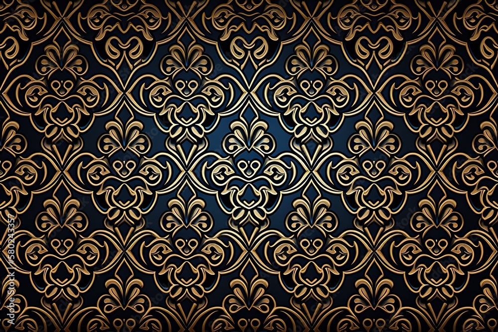 Luxury vintage background, seamless pattern, blue color (Ai generated)