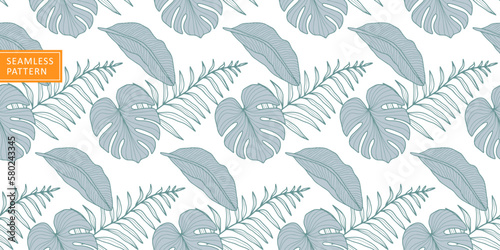 Vector seamless tropical pattern with monstera leaves  fern and banana leaves for textiles  covers  backgrounds