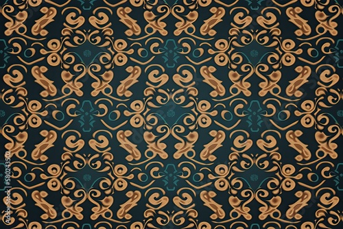 Seamless background luxury vintage pattern, blue color (Ai generated)