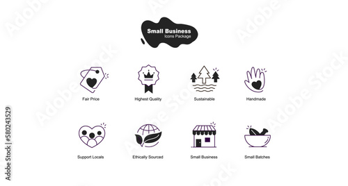 Small sustainable business vector icon set. Editable Stroke.