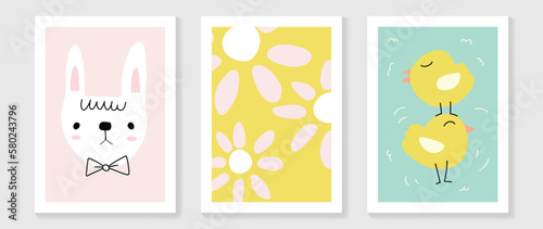 Photography Cute comic easter wall art vector set