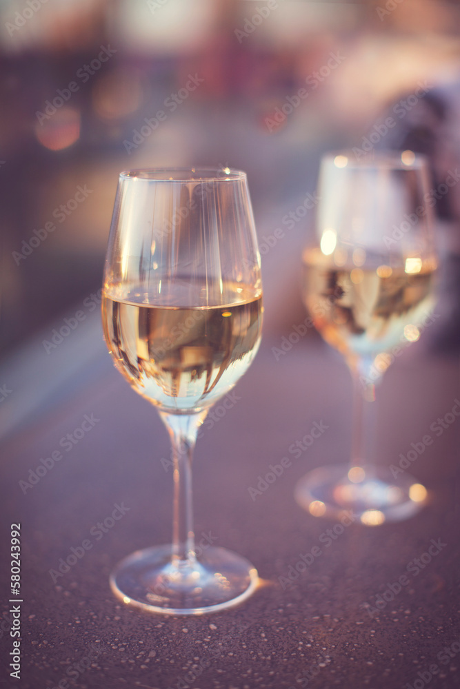Close-up of white wine served on table Close-up of white wine served on table
