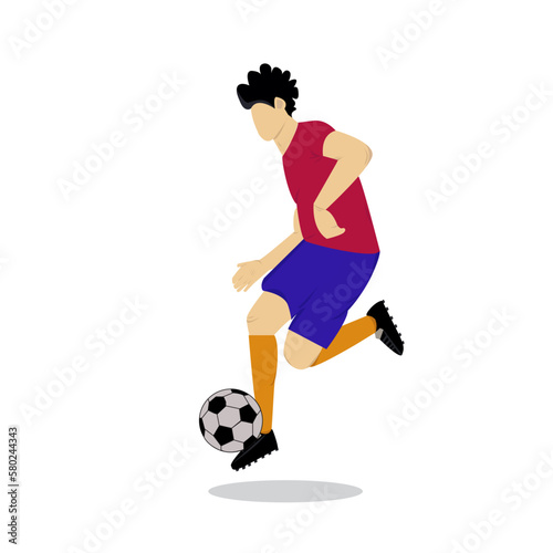 vector illustration of a male soccer player character kicking and controlling the ball with his feet. Flat Cartoon Illustration of Active Male Character Sport Time Athlete