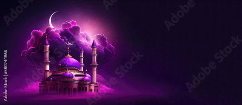 mosque ramadan islamic , eid mubarak banner with generative AI 