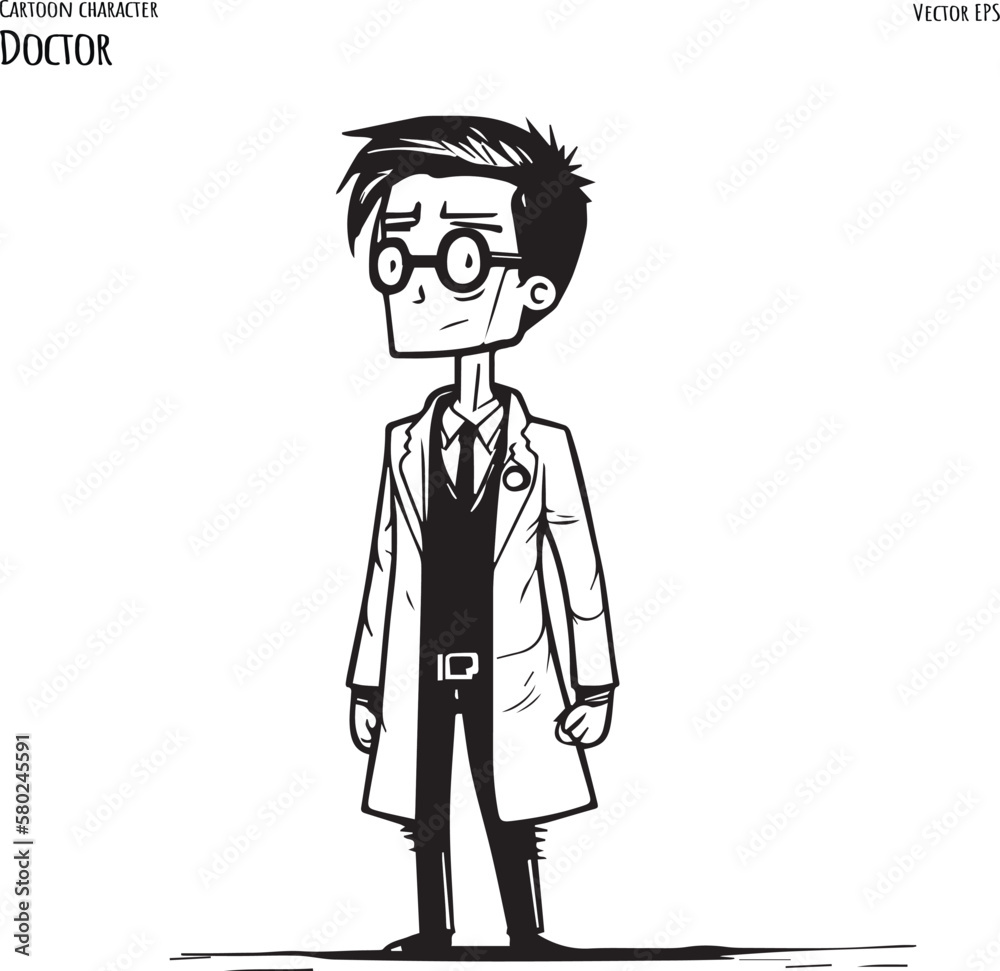 Hand drawn cartoon vector illustration of doctor. Hand drawn cartoon vector illustration of doctor.
