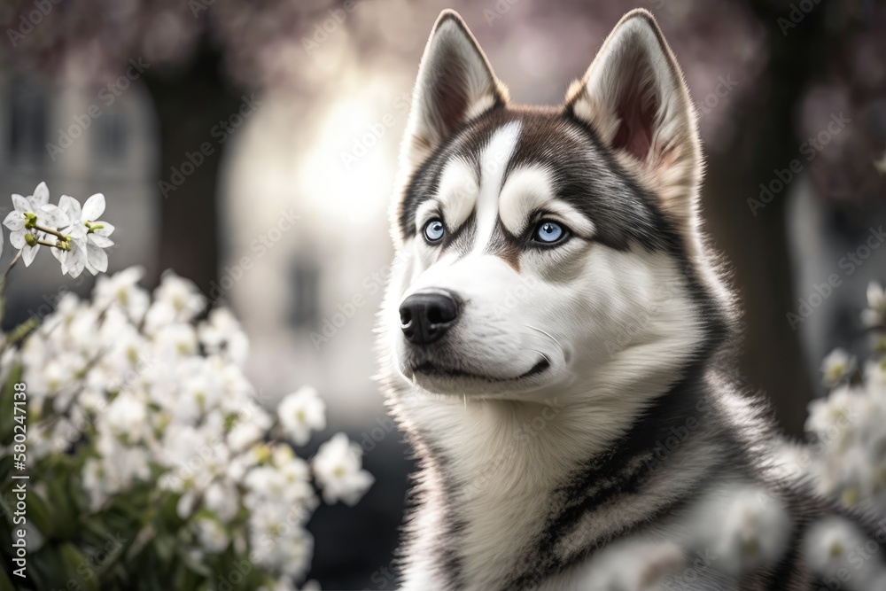 stunning Siberian husky at the park. Generative AI stunning Siberian husky at the park. Generative AI