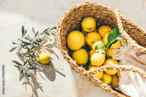 Fresh lemons in the basket