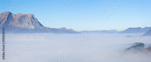 Sea of clouds and Mount Balerdi in the Aralar mountain range  between Navarre and Gipuzkoa
