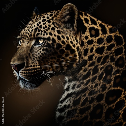 Beautiful leopard portrait. Wild cat. Printable artwork. Background or wallpaper. Generative AI