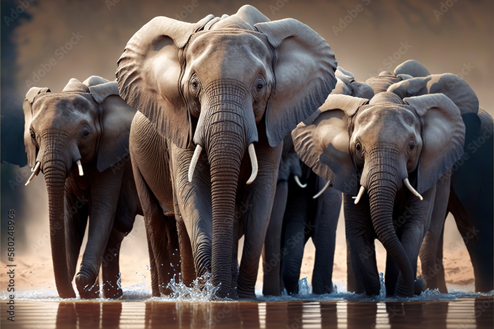 A group of elephants. A beautiful photo to print on the wall. Printable