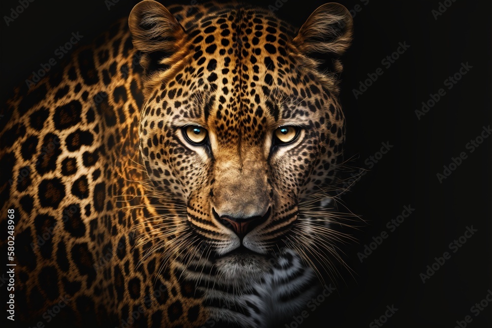 Beautiful leopard portrait. Wild cat. Printable artwork. Background or wallpaper.  Generative AI - obrazy, fototapety, plakaty 