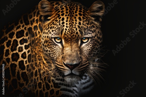 Fototapeta Beautiful leopard portrait. Wild cat. Printable artwork. Background or wallpaper.  Generative AI