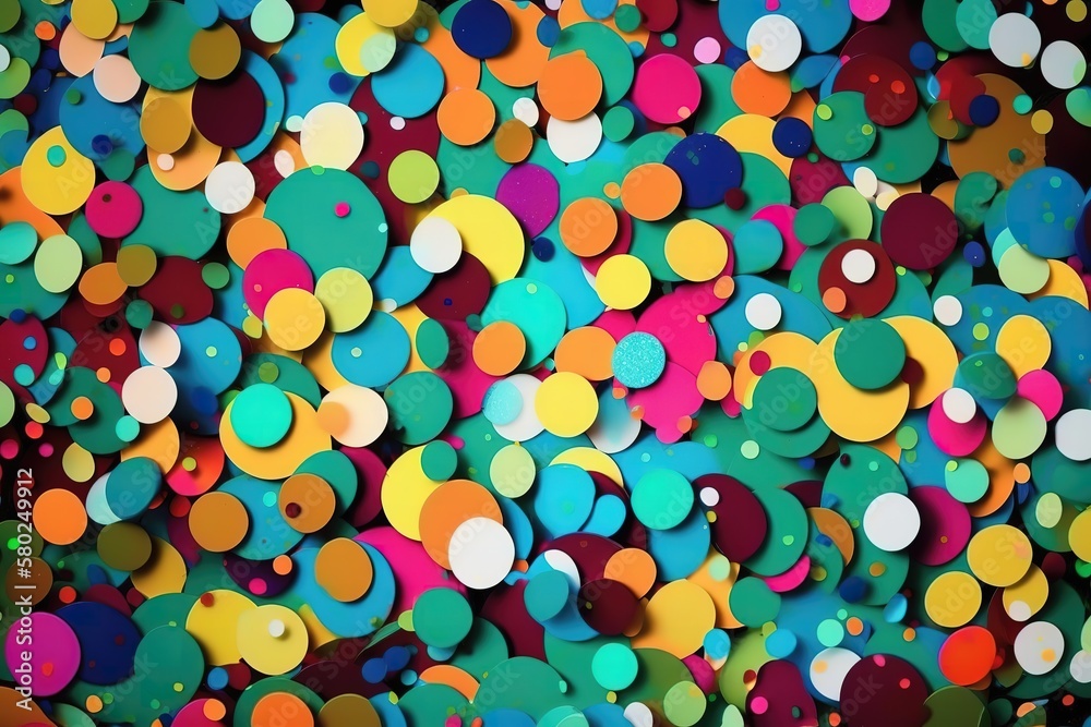 Colorful, round confetti as background for carnival, New Year's Eve, banner