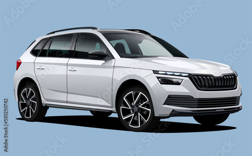 Realistic vector SUV with blue background white color with gradients 