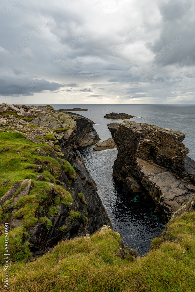 View over the cliffs at Doonamo Point (Dún na mBó), Mullet peninsula, County Mayo, Ireland
