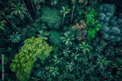 Experience the beauty of nature from a new perspective with this stunning drone view of a lush forest. Ideal for nature enthusiasts and travel content. Generative AI