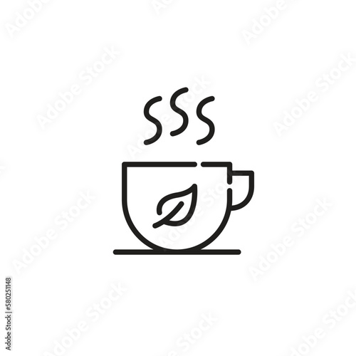 Hot tea in a mug. Relaxation time with a drink. Pixel perfect  editable stroke line icon