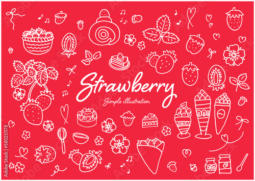 ペンを使った白線の手描きのかわいいイチゴのイラスト素材