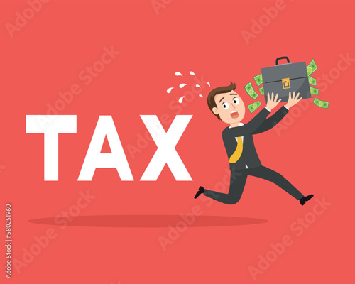 Businessman hold money bag to escape taxes, Vector illustration cartoon