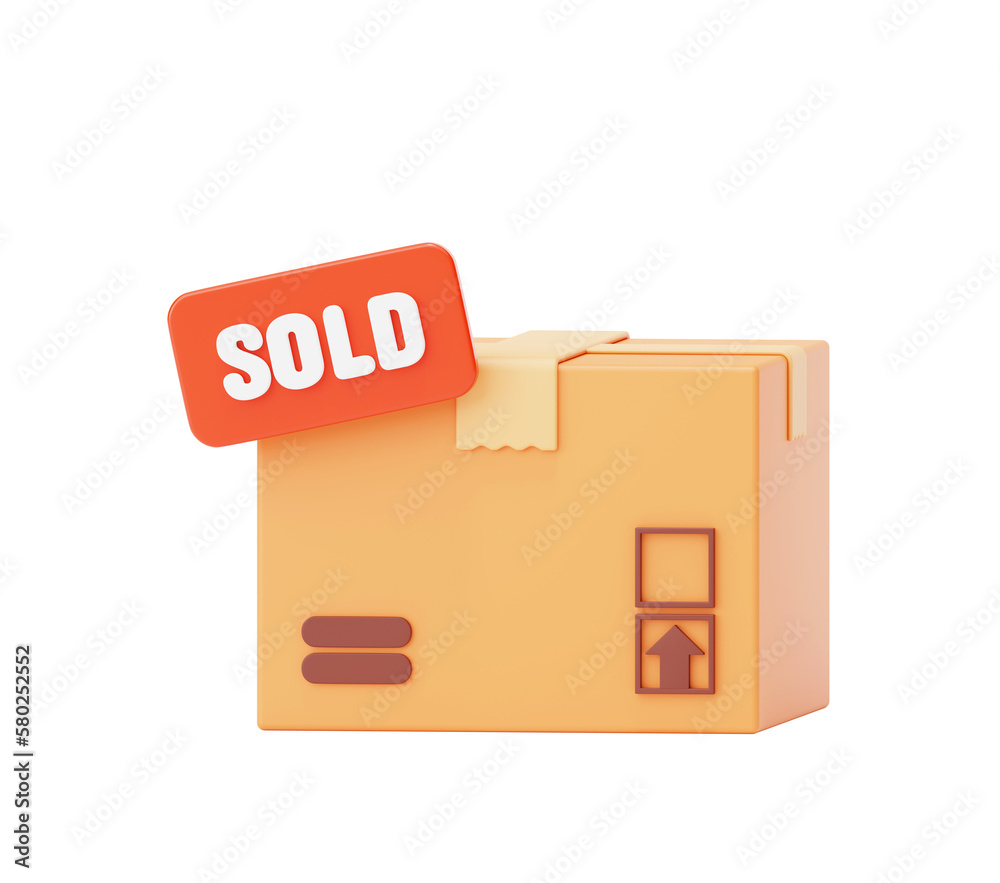 Cardboard box with sold out sign delivery shipping icon sign or symbol 3d background illustration Cardboard box with sold out sign delivery shipping icon sign or symbol 3d background illustration