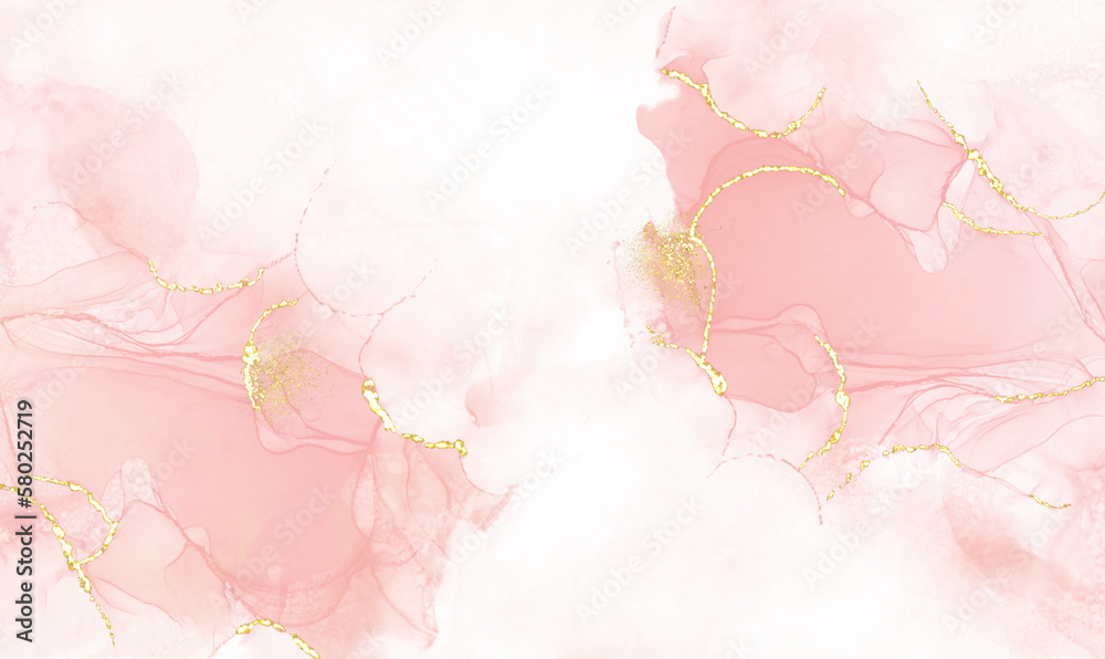 pink alcohol ink  elegant abstract ink flow art mixed with gold pattern with translucent background