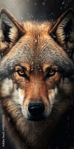 Cinematic Extreme Closeup Of Wolf Looking Into Camera In Foggy Bokeh Light Generative Ai Digital Illustration Part#120323