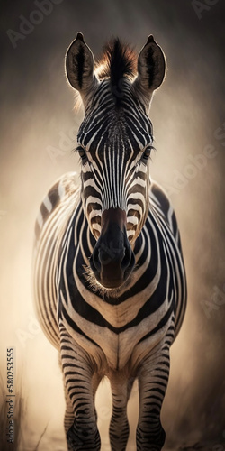Cinematic Extreme Closeup Of Zebra  Looking Into Camera In Foggy Bokeh Light Generative Ai Digital Illustration Part 120323