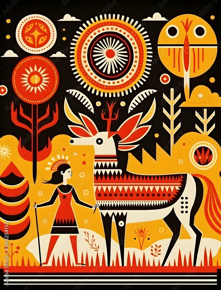 Folk art traditional pattern ethnic cultural illustration. Folkloric traditions | AI Generated