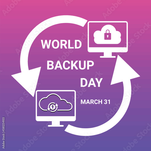 World Backup day concept with computer icons over purple background. colorful design. Vector illustration