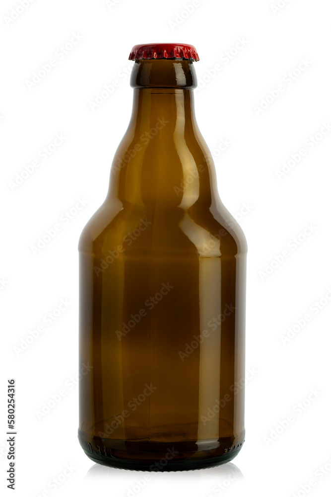 Small brown empty beer bottle isolated on white background. Small brown empty beer bottle isolated on white background.
