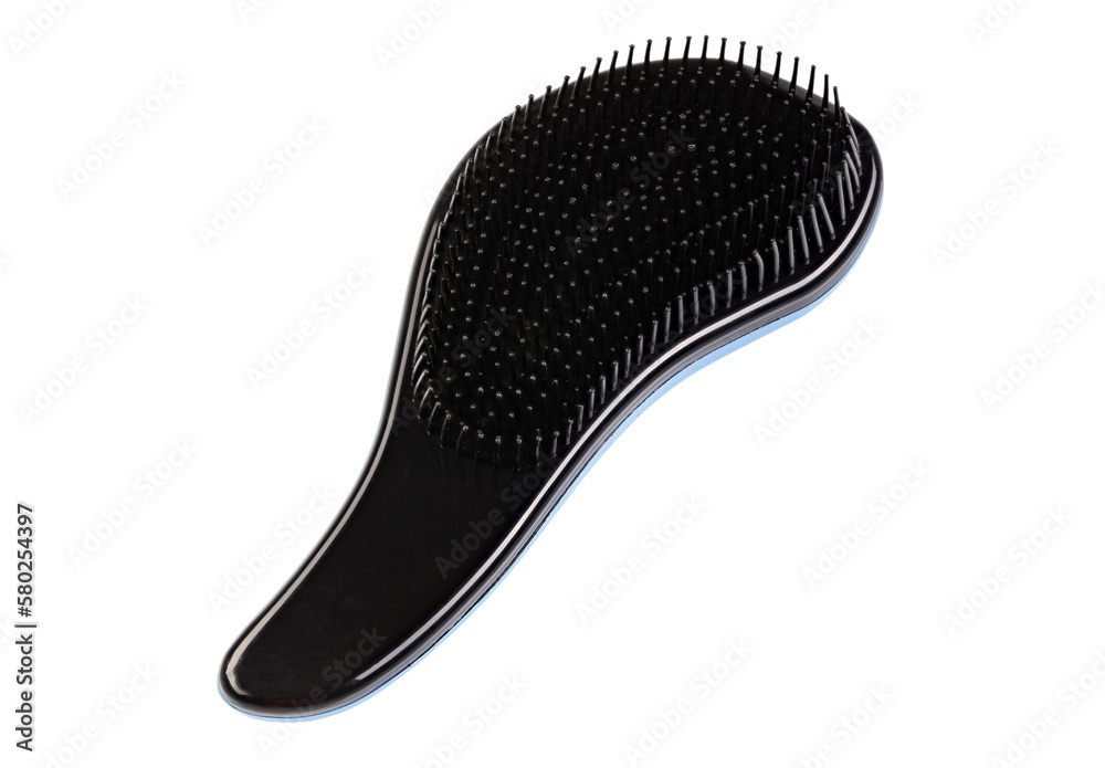 Black hair brush isolated on white background. Personal grooming accessory. File contains clipping path. Black hair brush isolated on white background. Personal grooming accessory. File contains clipping path.