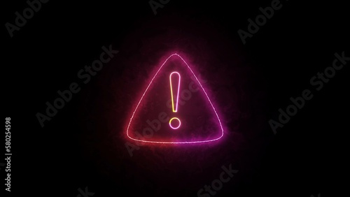 Neon light exclamatory text icon .neon sing ,pink and blue color text .