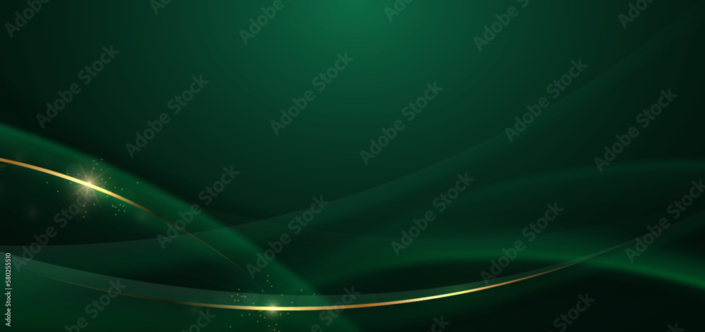 Abstract curved red shape on green background with lighting effect and  copy space for text. Luxury design style.