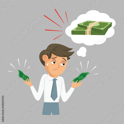Male employee holding a small amount of money in financial crisis, Financial banking crisis, Vector illustration