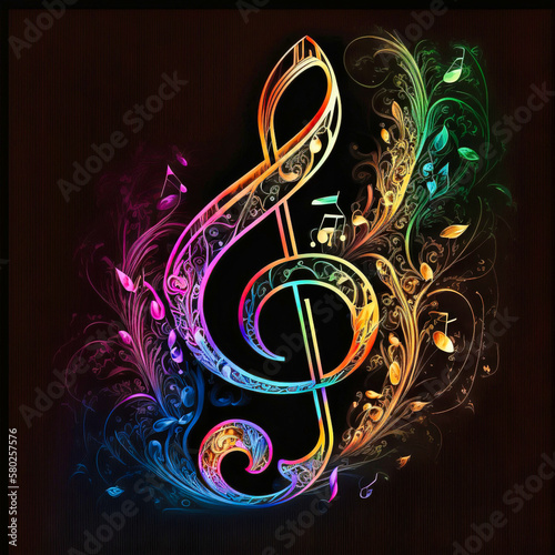 Music graphite poster, treble clef and notes. background, wallpaper. Printable artwork. Generative AI.