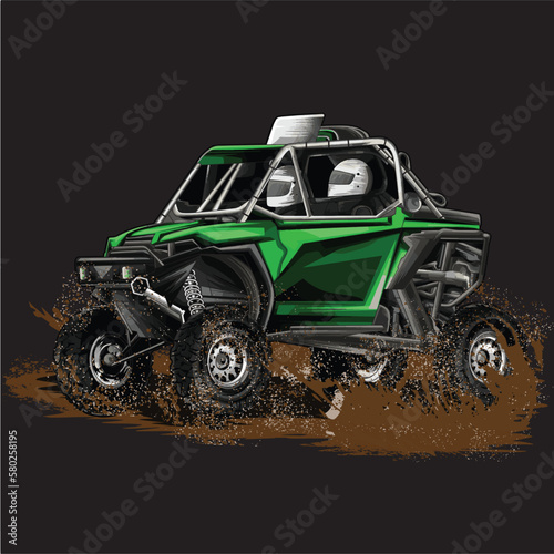dirt green truck splash, isolated on black background for business elements, screen printing, digital printing,DGT,DFT and poster.