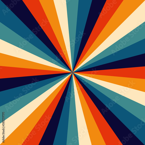 Retro Vintage sunburst in colorful 70's rainbow.