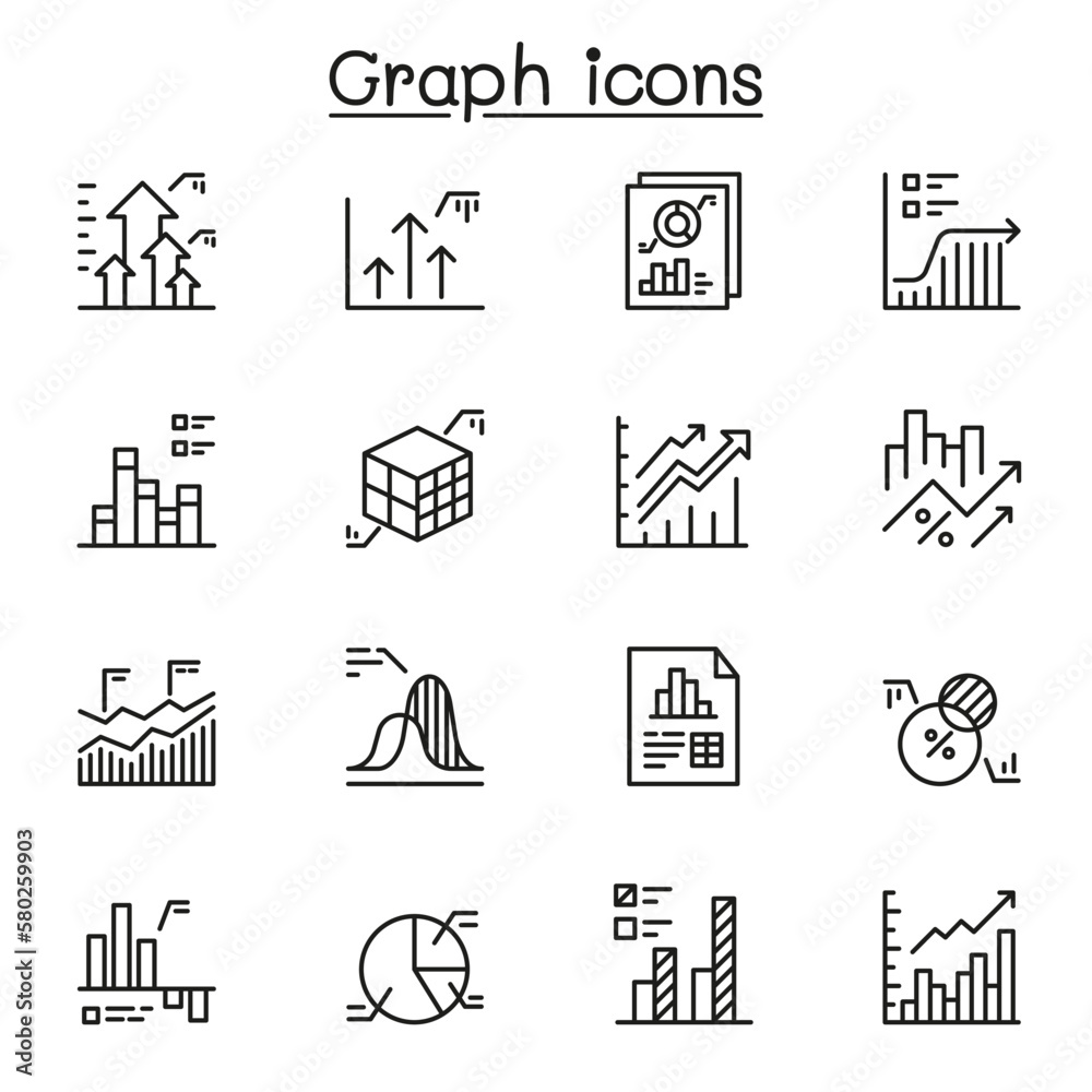Fototapeta premium Graph, data, Chart and diagram line icons