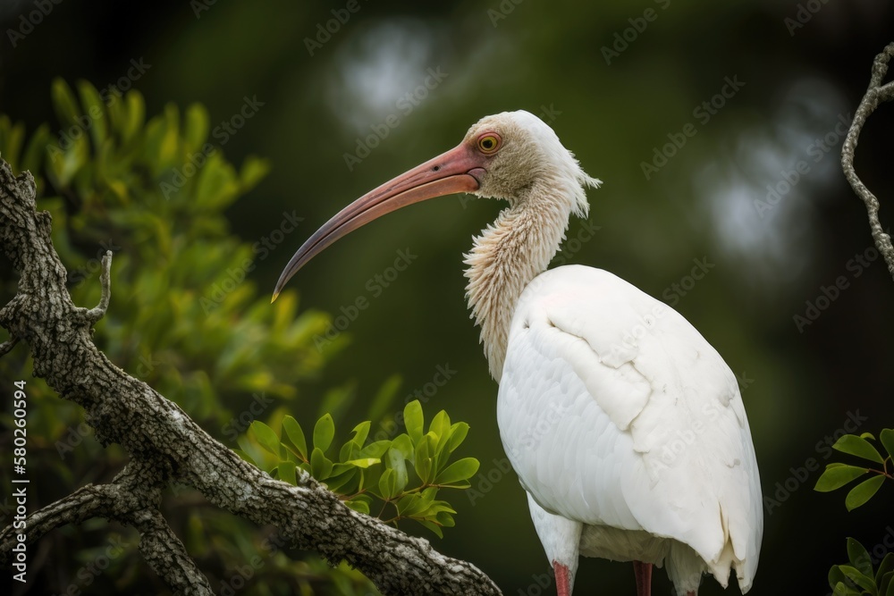 Φωτογραφία A profile of a young white ibis sitting on top of a tree on Pinckney Island in Hilton Head, South Carolina