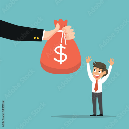 Business man receives a bag of money,illustration vector cartoon