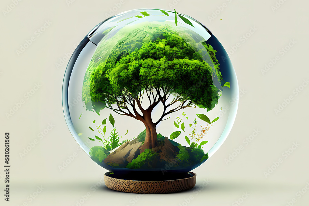 World environment and earth day concept with glass globe and eco friendly enviroment. Generative Ai World environment and earth day concept with glass globe and eco friendly enviroment. Generative Ai