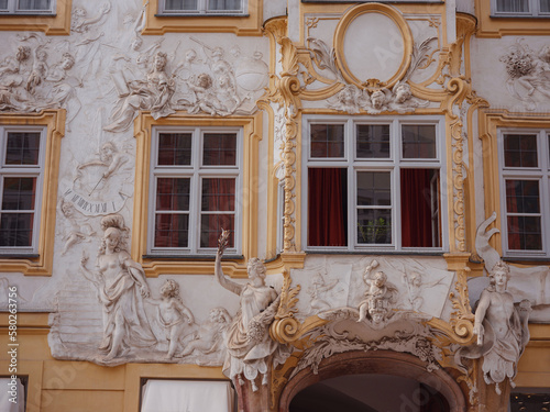 Facade of Asamhaus, Azamkirche A small 18th century Catholic church with a luxurious baroque interior: gold leaf, frescoes and stucco. photo