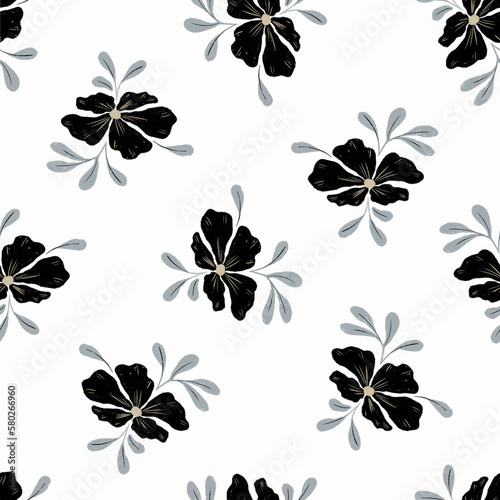 Seamless floral pattern in monochrome colors. Hand drawn illustration. Design for gifts, textiles, wallpaper. © Olga