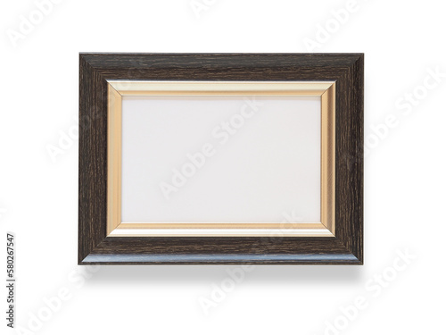Wooden rectangle border photo frame isolated on white background..