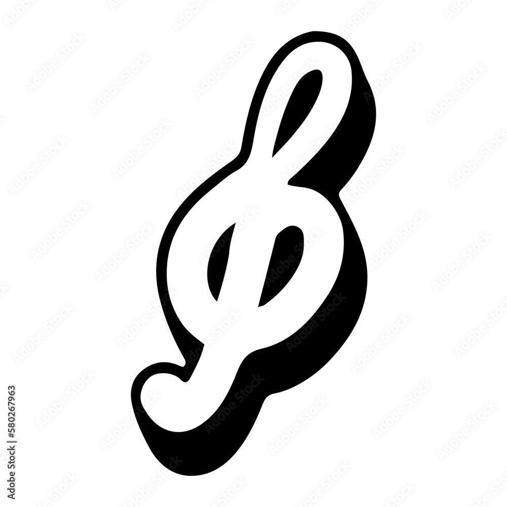 Decorative Treble Clef Element. Outline Hand Drawn Illustration