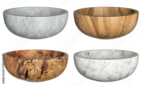 Fototapeta Naklejka Na Ścianę i Meble -  Decorative bowl set. Stone home decor and accents. Home decorative wood accessories. Isolated interior object. 3d rendering